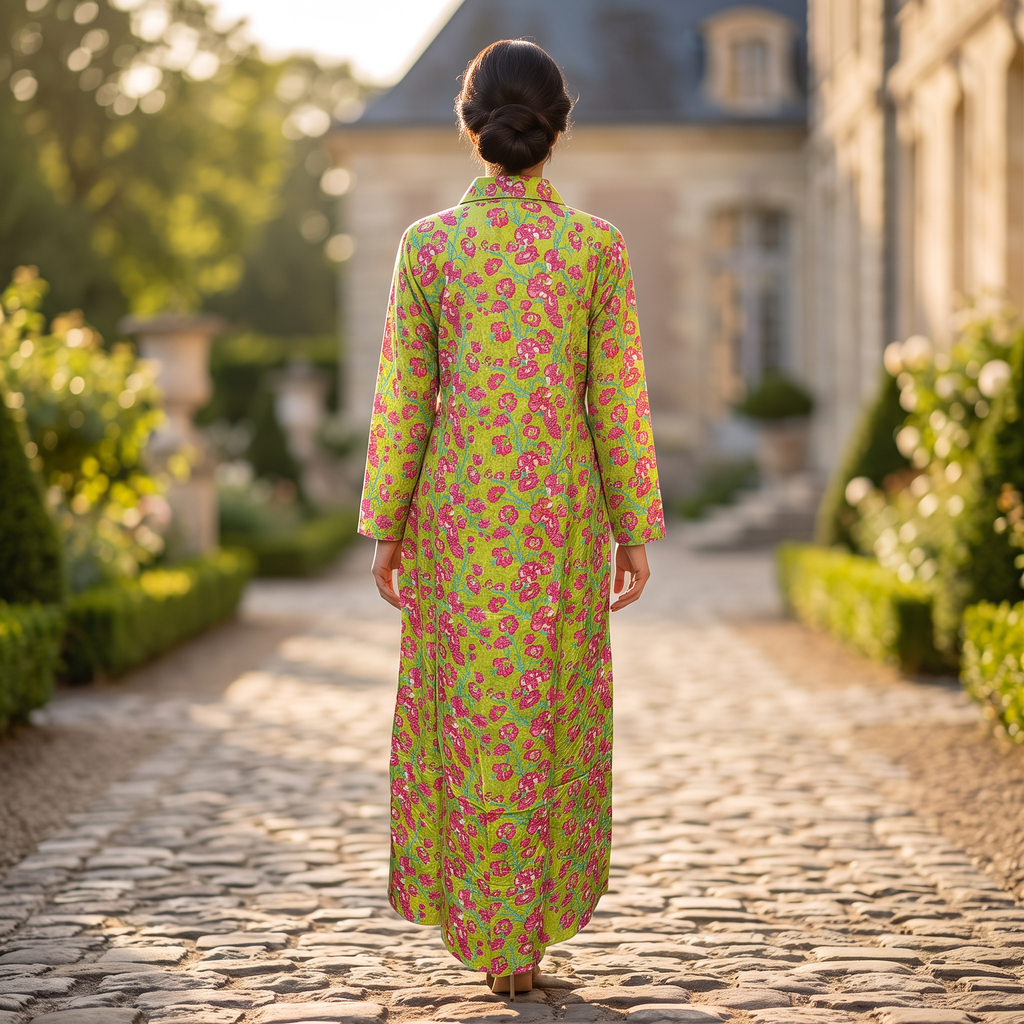 S/M Crystal Honey Printed Cotton Dress 57" Long Jalabiya RN 770