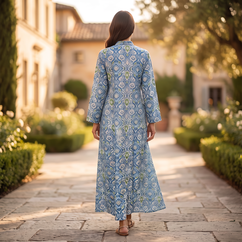 L/XL Crystal Honey Printed Cotton Dress 57" Long Jalabiya RN 773