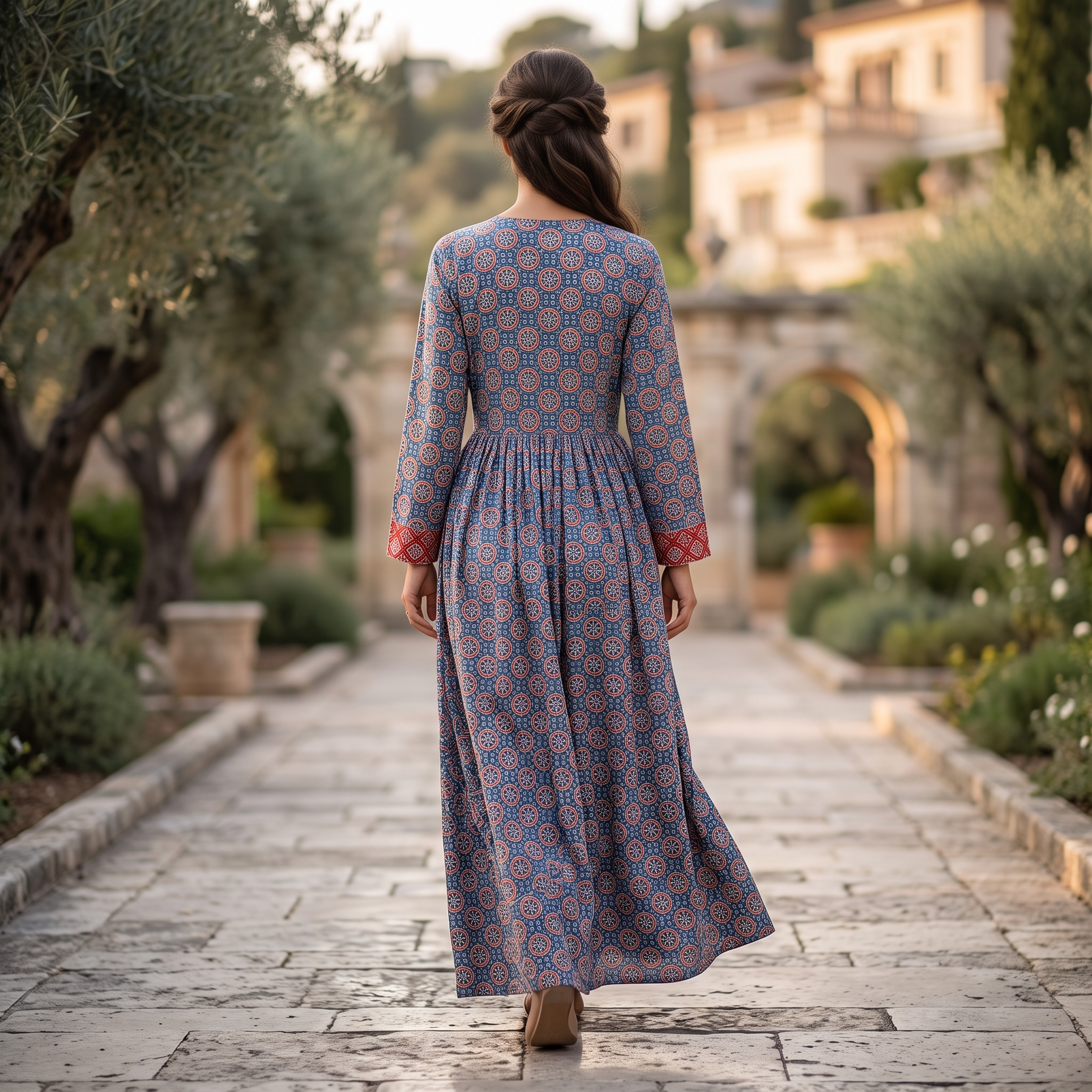 S/M Crystal Suf Printed Cotton Dress 57" Long Jalabiya RN 774