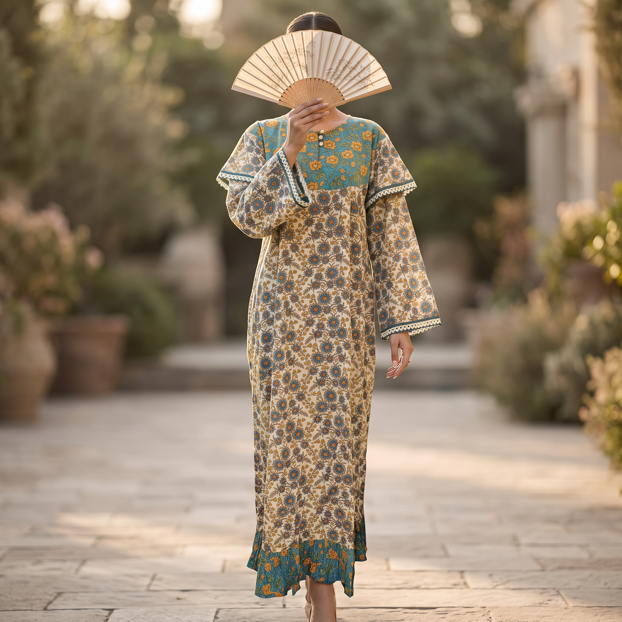 L/XL Crystal Special Printed Cotton Dress 57" Long Jalabiya RN 775