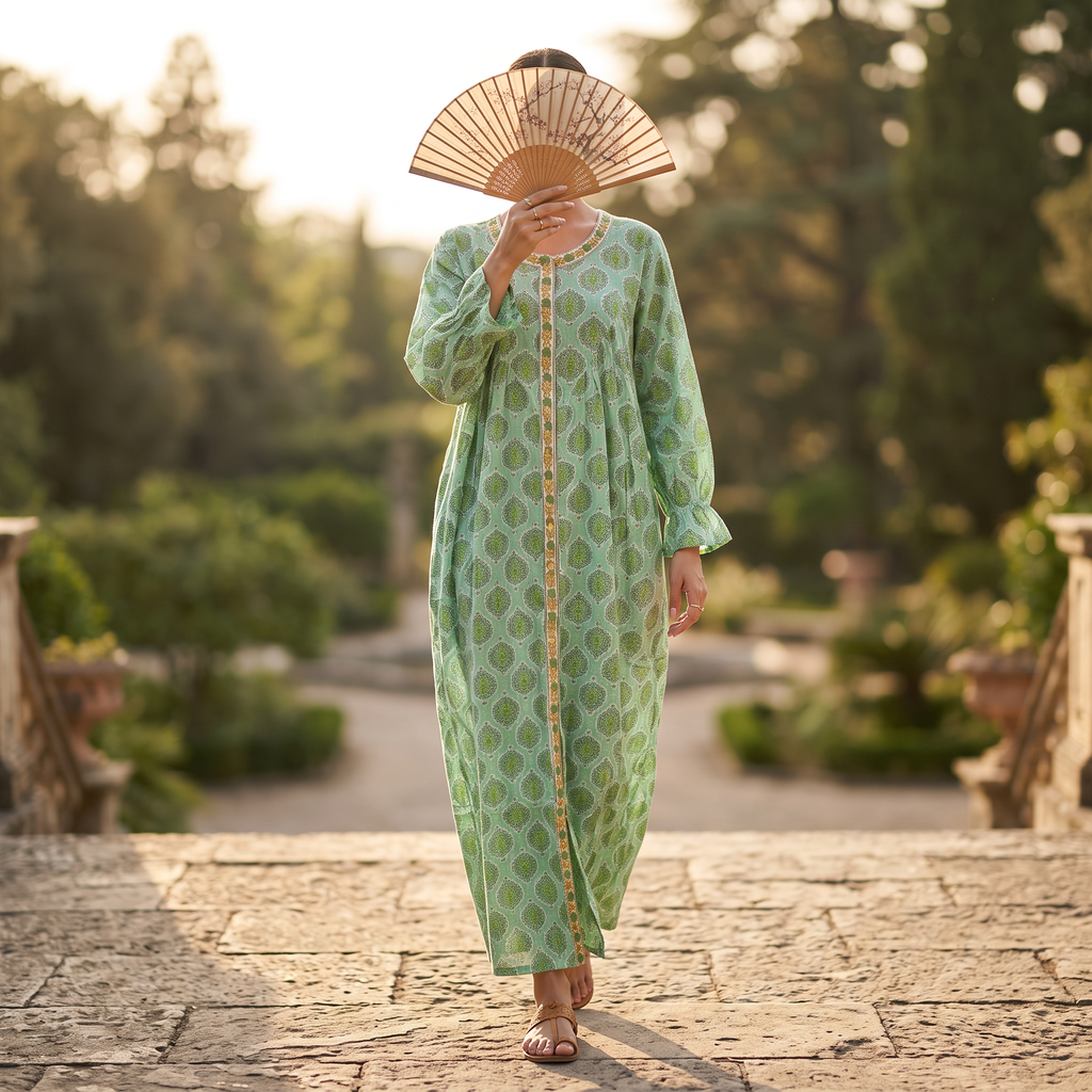 S/M Crystal Special Printed Cotton Dress 57" Long Jalabiya RN 777