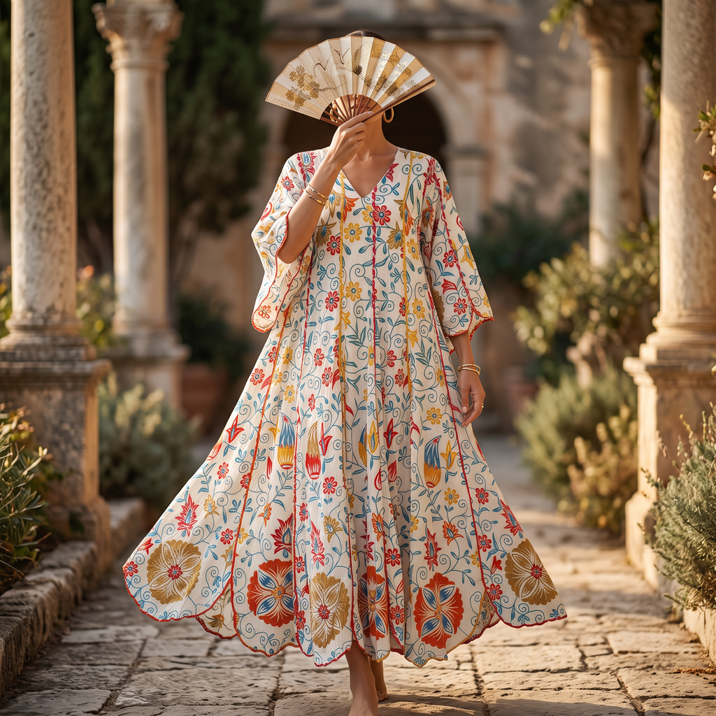 S/M Meher Crystal Printed Cotton Dress 57" Long Jalabiya RN 434