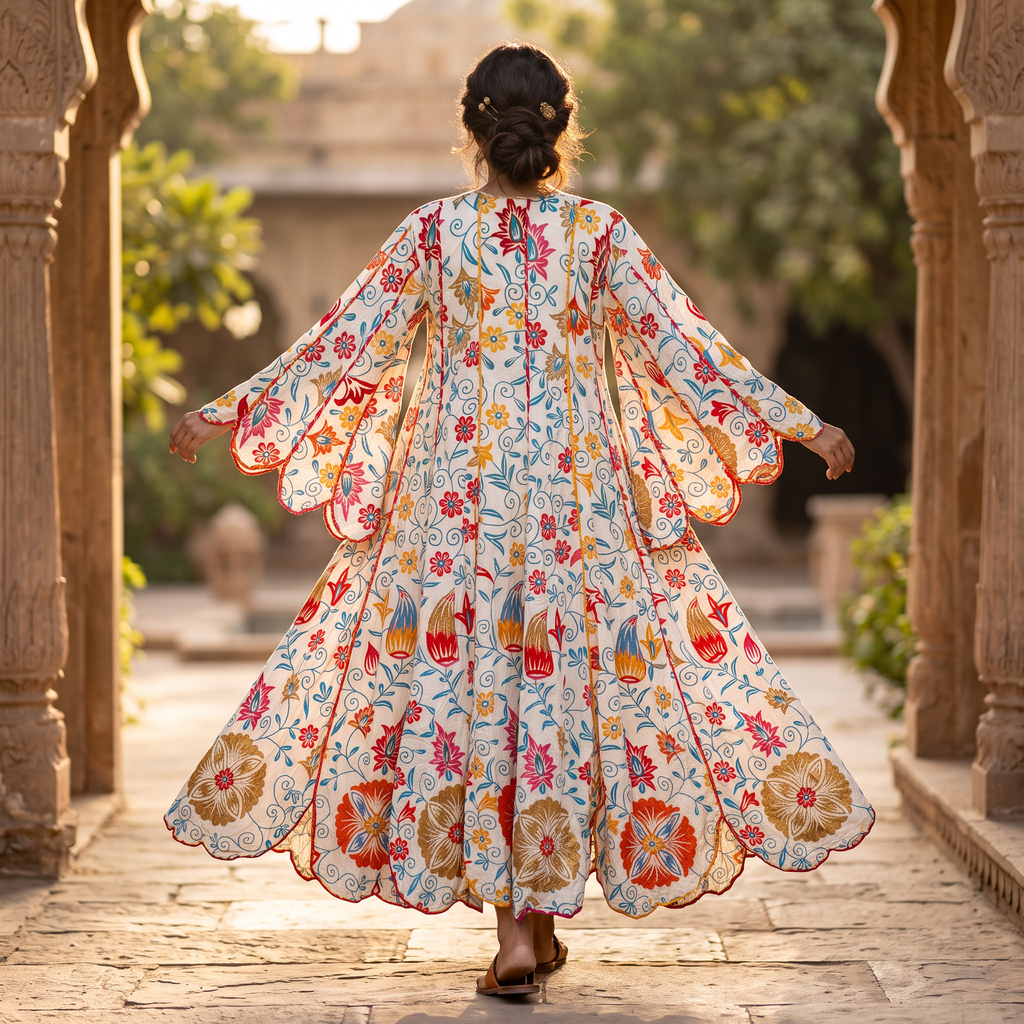 S/M Meher Crystal Printed Cotton Dress 57" Long Jalabiya RN 434