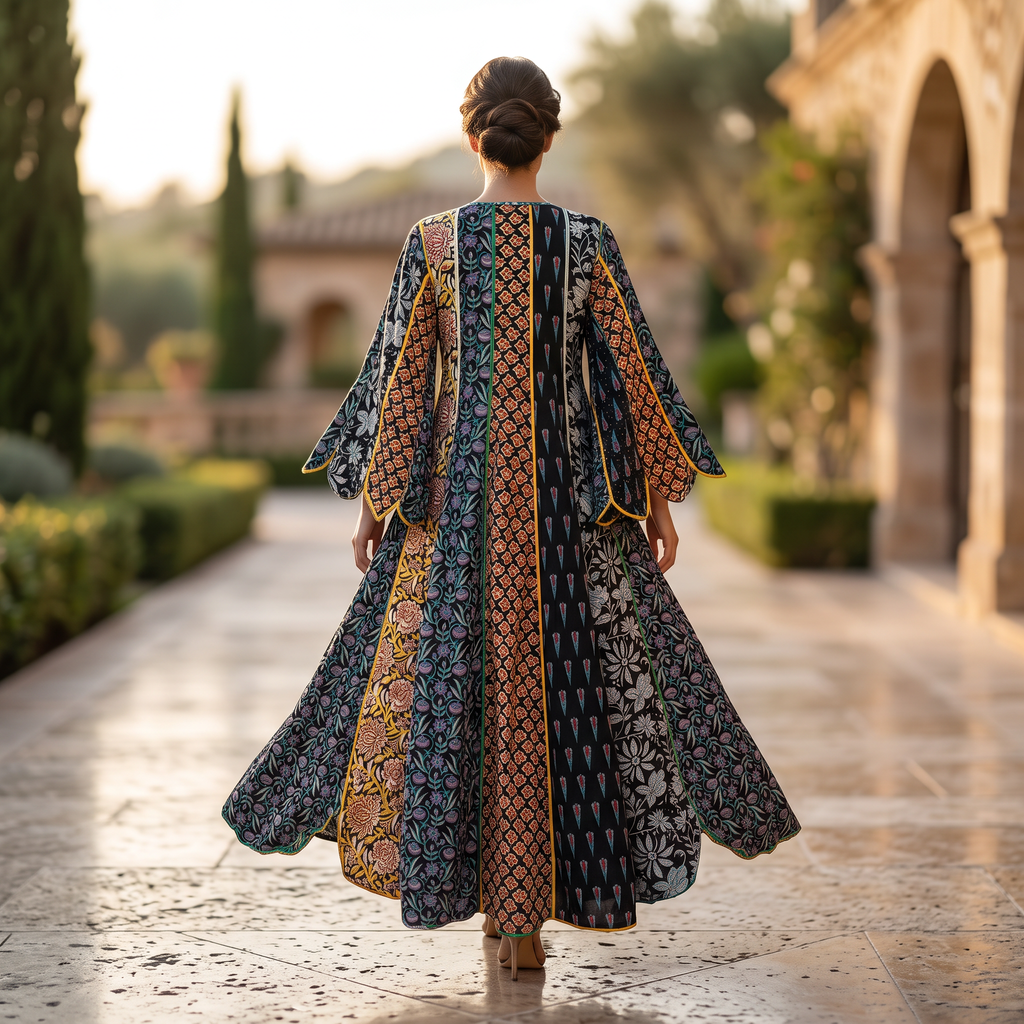 S/M Meher Crystal Printed Cotton Dress 57" Long Jalabiya RN 435