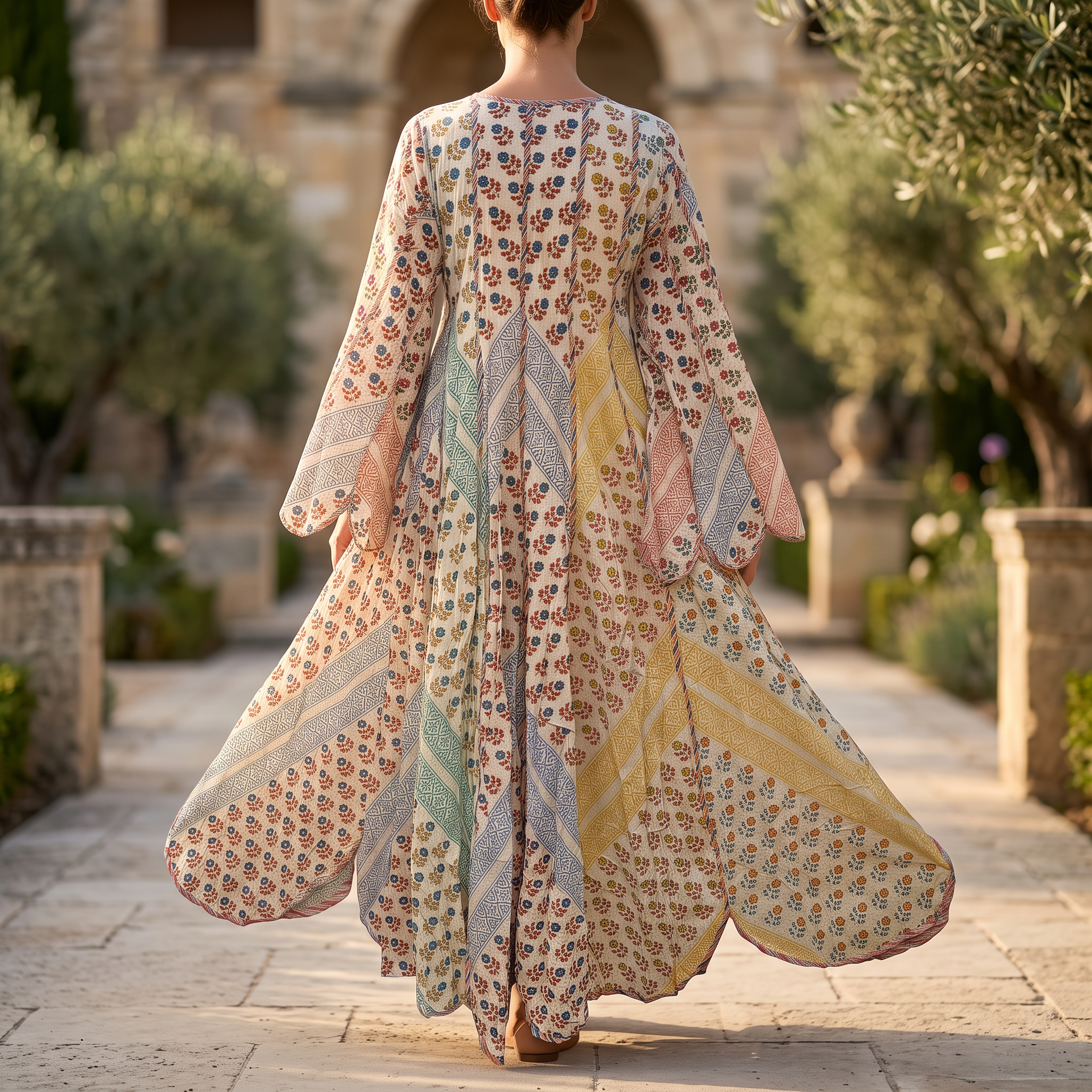 S/M Meher Crystal Printed Cotton Dress 57" Long Jalabiya RN 436