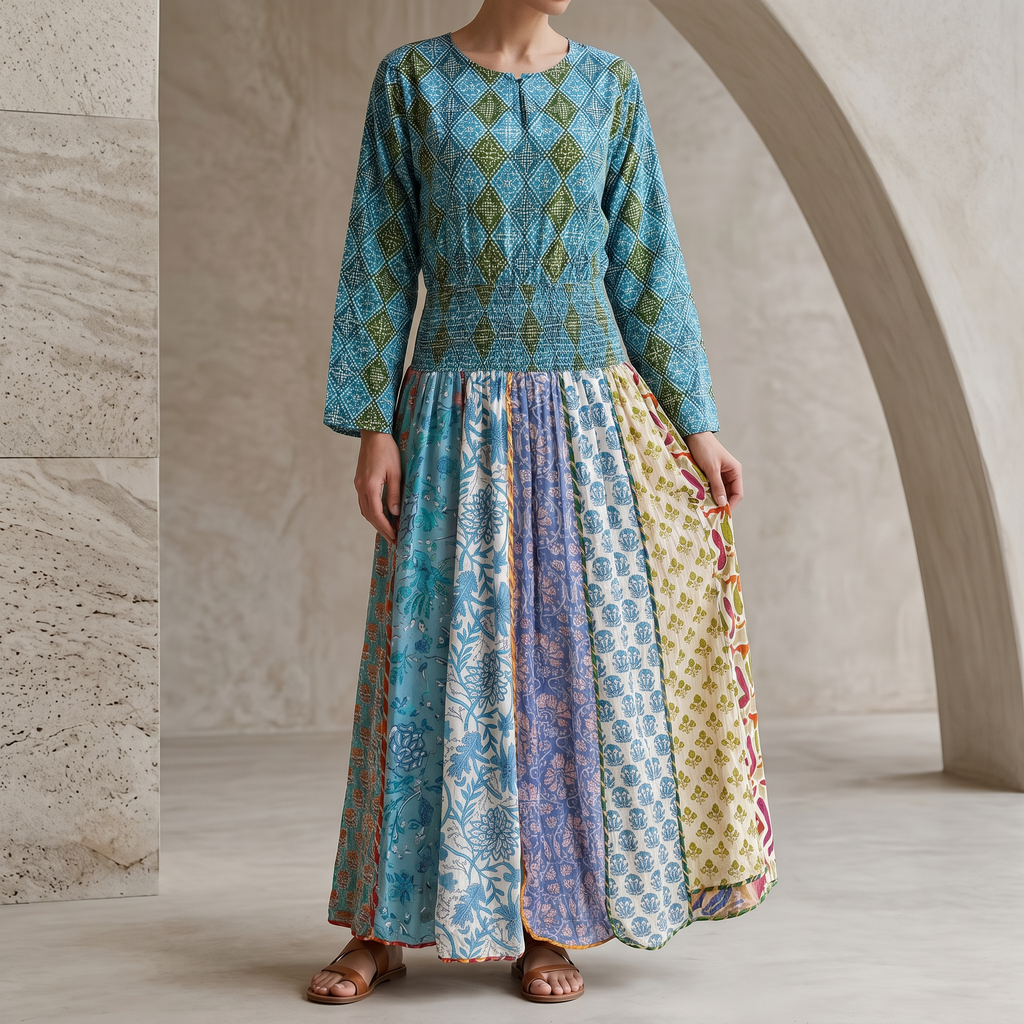 S/M Zayna Printed Cotton Dress 57" Long Jalabiya RN 07