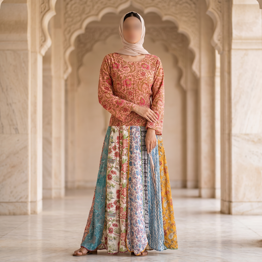 S/M Zayna Printed Cotton Dress 57" Long Jalabiya RN 08