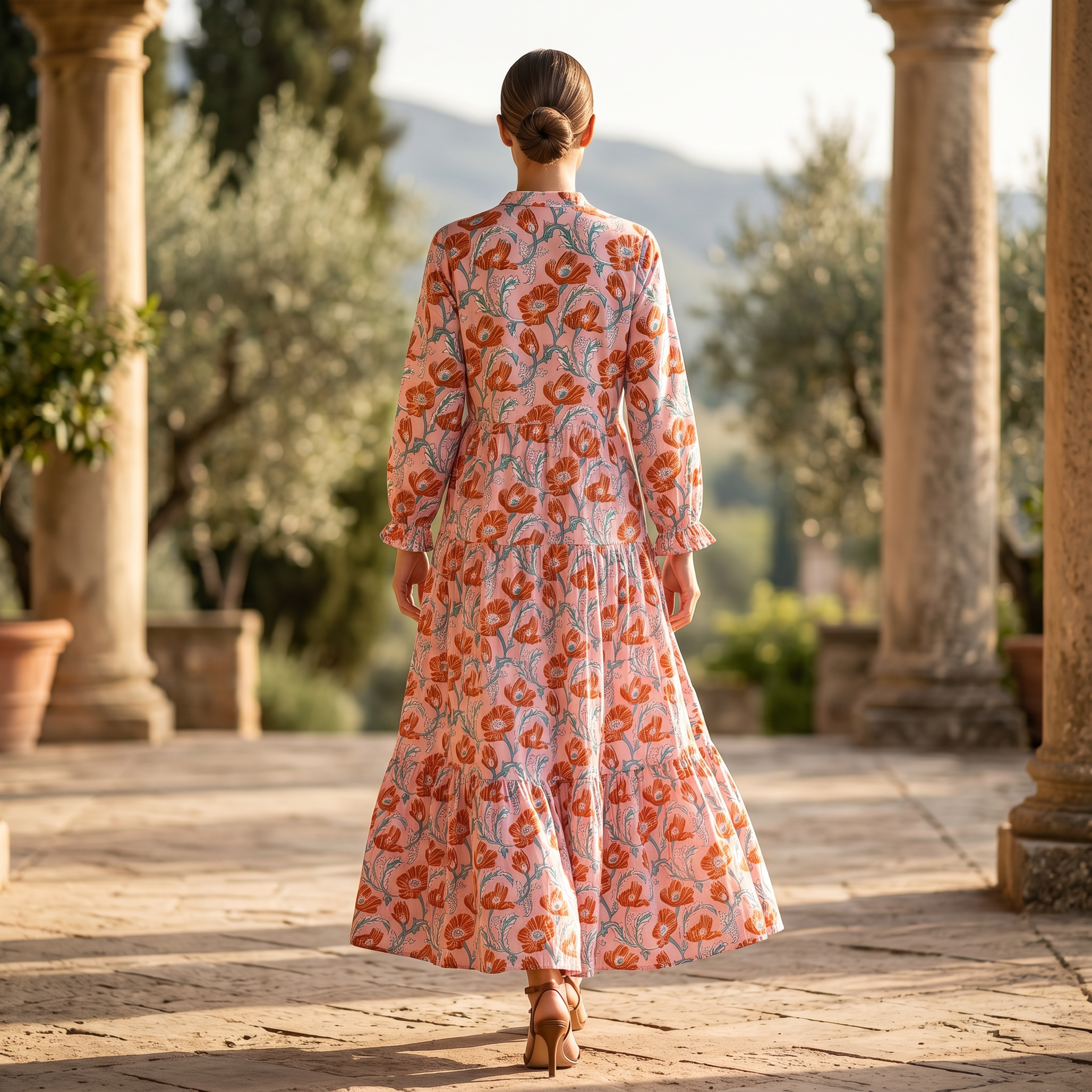 L-XL Razia Crystal Printed Cotton Dress 57" Long Jalabiya RN 290
