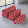 Cotton Printed 3 Pcs Cosmetic Bag Set With Zipper