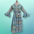 L/XL Sabah Blue Printed Cotton Dress 57" Long Jalabiya