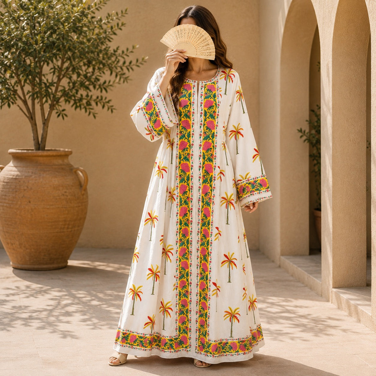 S/M Bhopali Printed Cotton Long Dress Jalabiya – 57