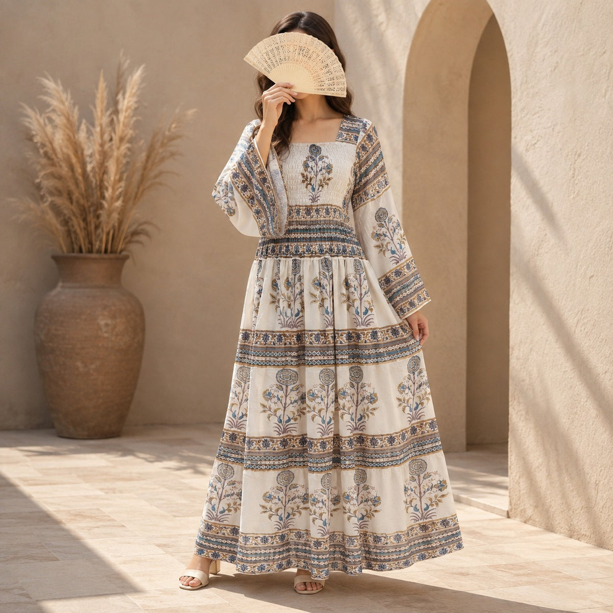 L/XL Elzina Printed Cotton Long Dress Jalabiya – 57