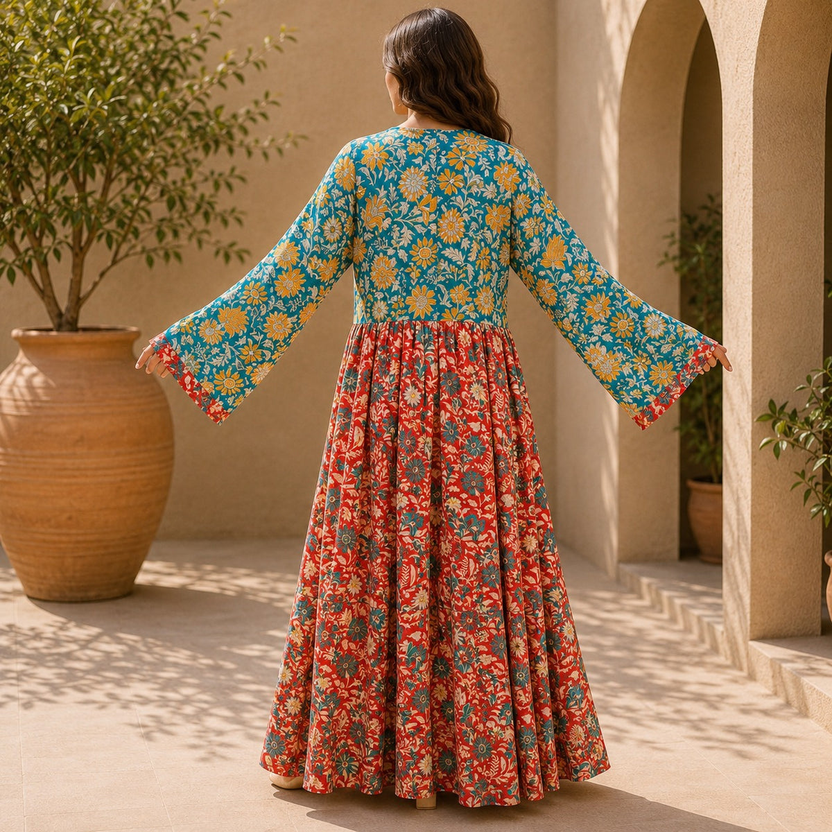 S/M Suf Crystal Printed Silk Long Dress Jalabiya – 57