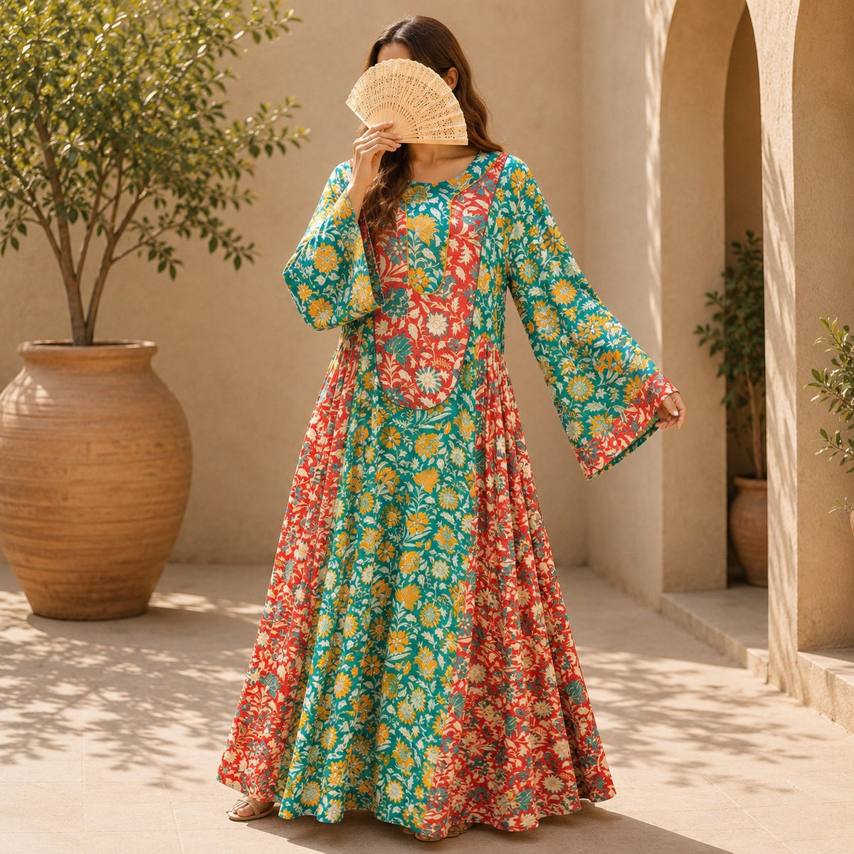 S/M Suf Crystal Printed Silk Long Dress Jalabiya – 57