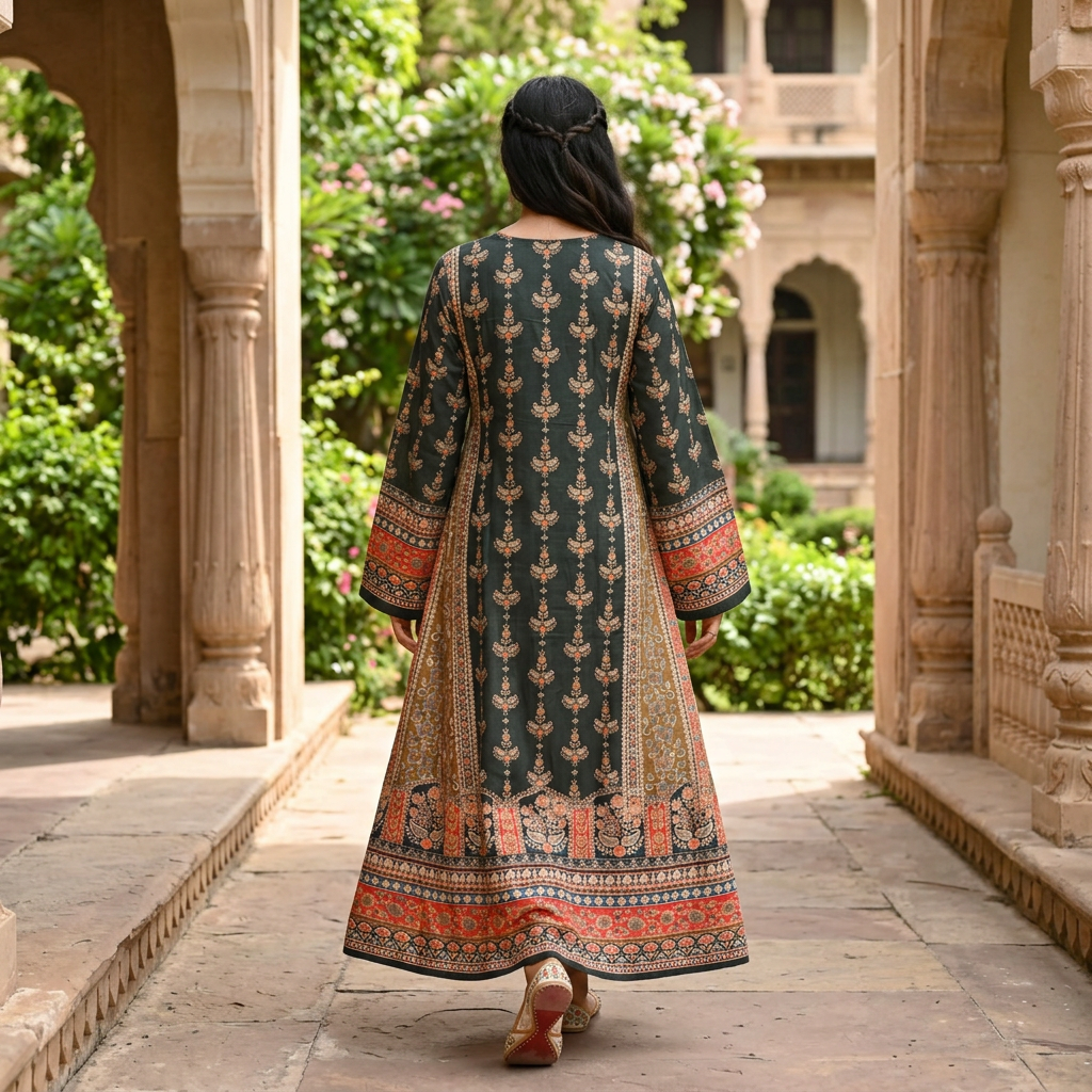 S/M Crystal Silky Digital Kaftan Printed 55"Long Jalabiya