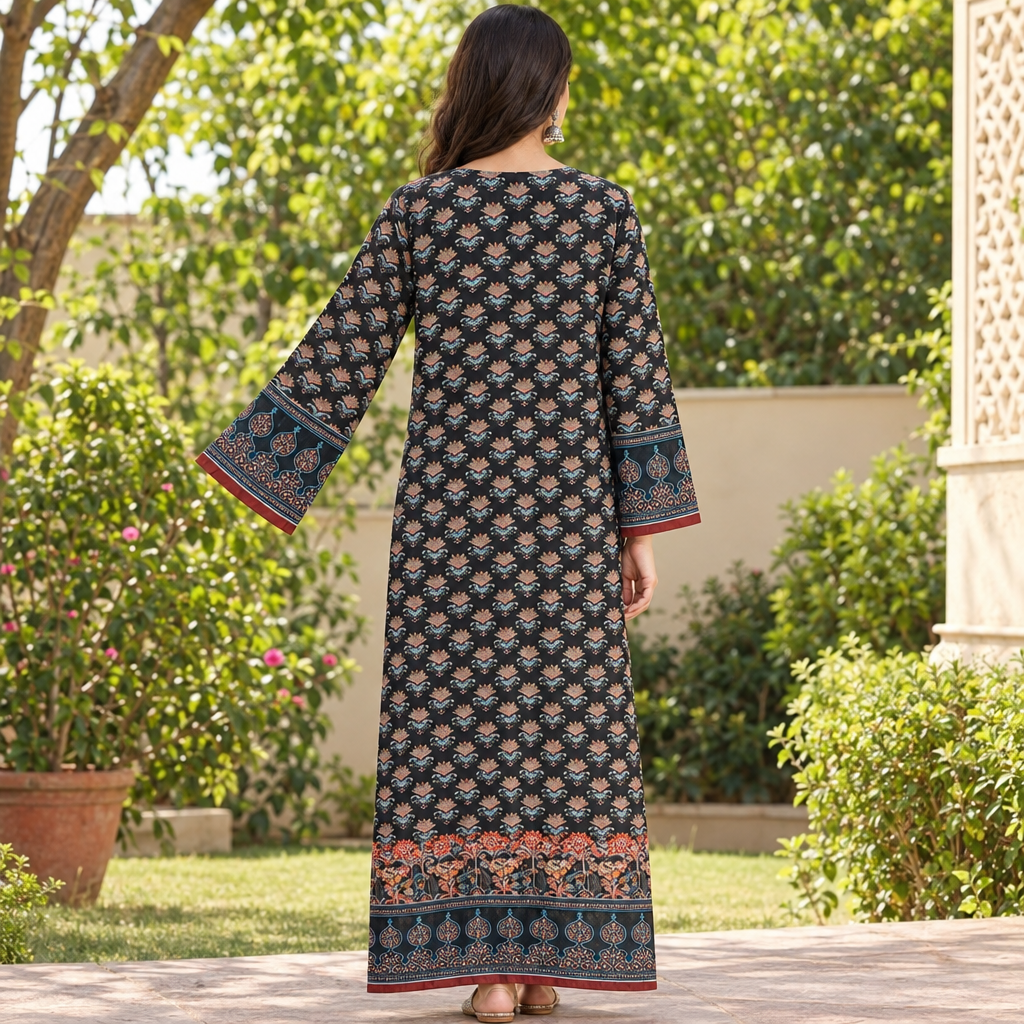 L/XL Crystal Silky Digital Kaftan Printed 56" Long Jalabiya