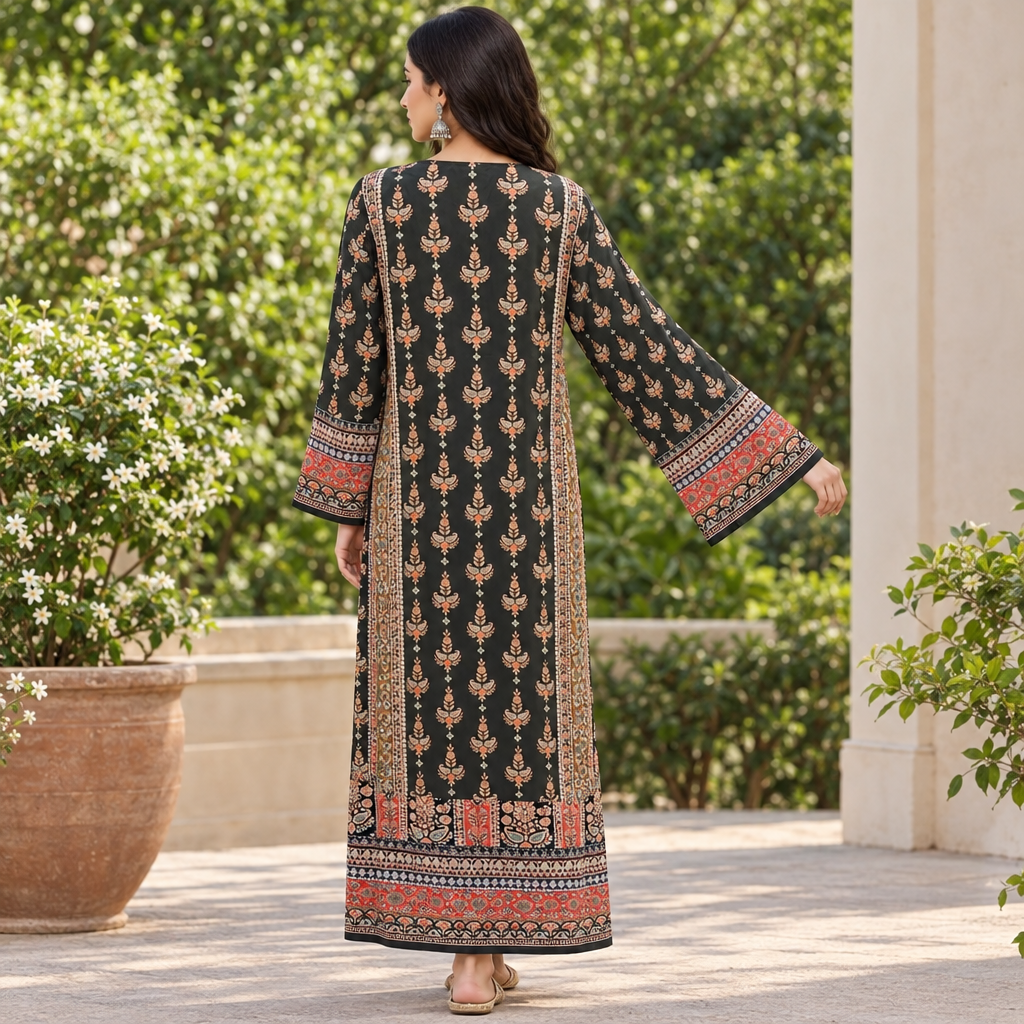 L/XL Crystal Silky Digital Kaftan Printed 56" Long Jalabiya