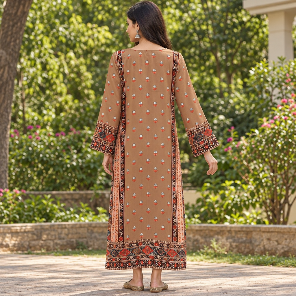 S/M Silky Digital Kaftan Printed 54" Long Jalabiya