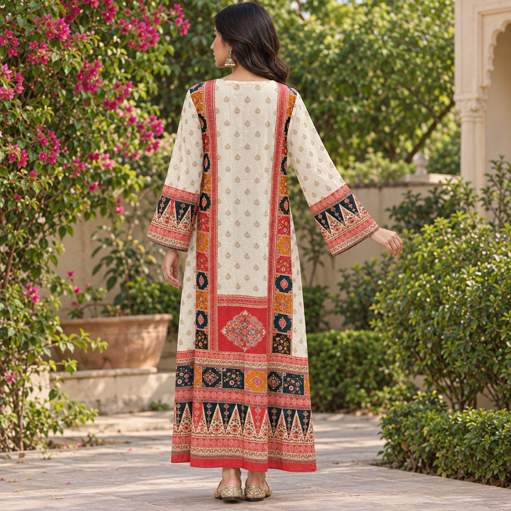 XS/S Silky Digital Kaftan Printed 55" Long Jalabiya