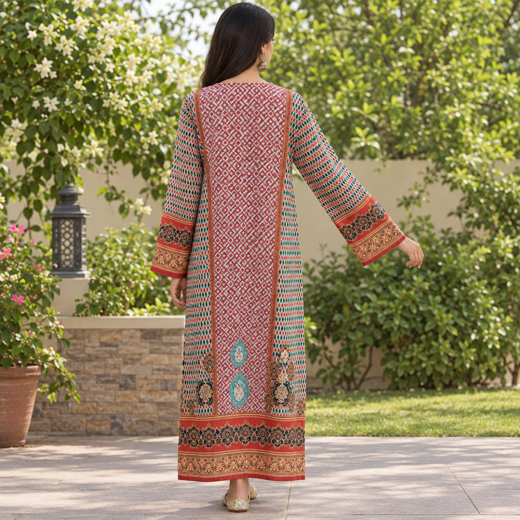 S/M Silky Digital Kaftan Printed 56"Long Jalabiya