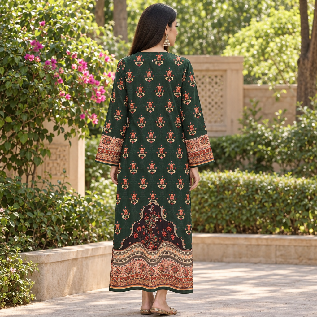 S/M Silky Digital Kaftan Printed 56"Long Jalabiya