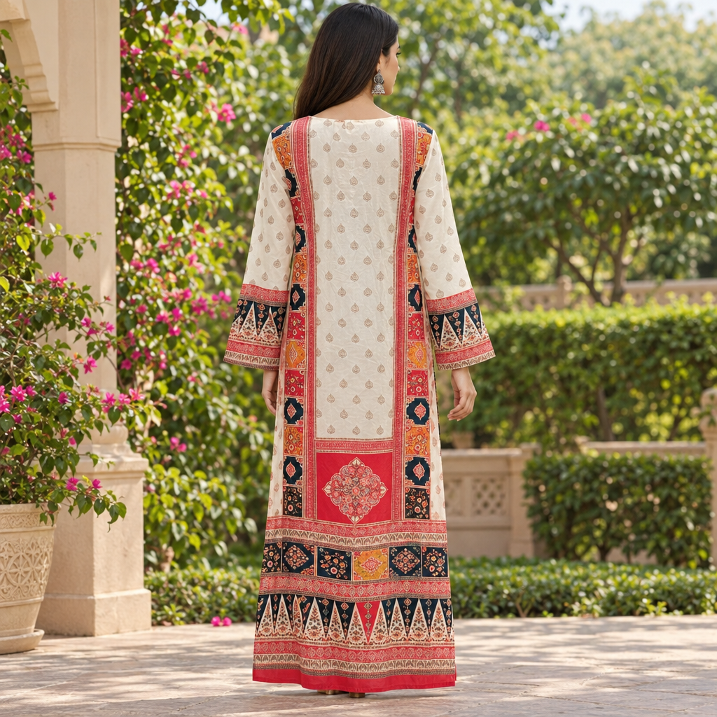 S/M Silky Digital Kaftan Printed 56"Long Jalabiya