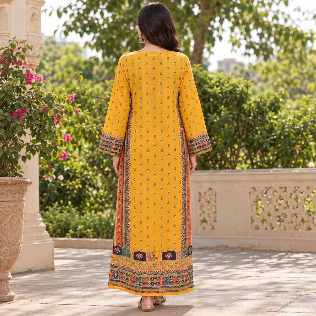 S/M Silky Digital Kaftan Printed 56"Long Jalabiya