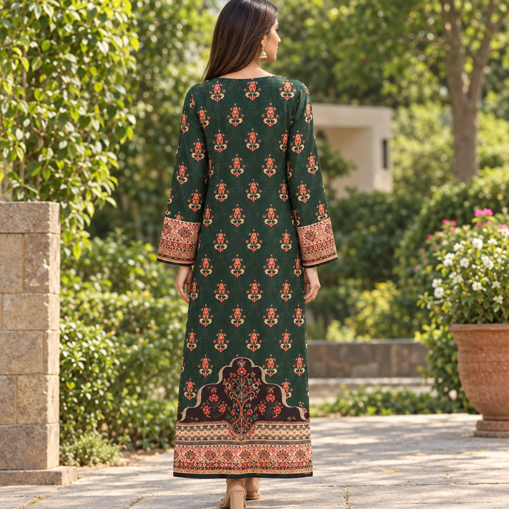 XS/S Silky Digital Kaftan Printed 55" Long Jalabiya