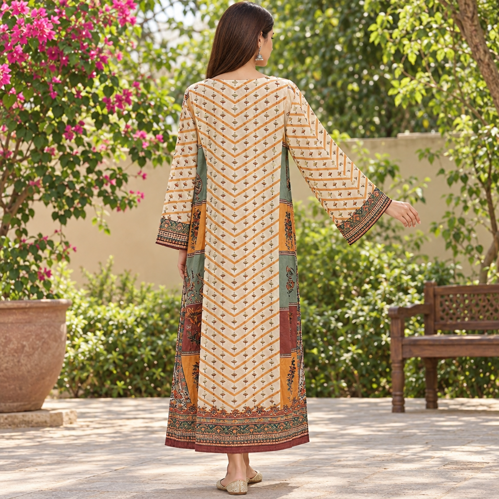 2XL/3XL Crystal Silky Digital Kaftan Printed 55"Long Jalabiya