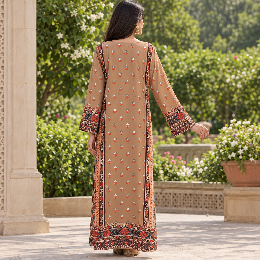 S/M Silky Digital Kaftan Printed 56"Long Jalabiya