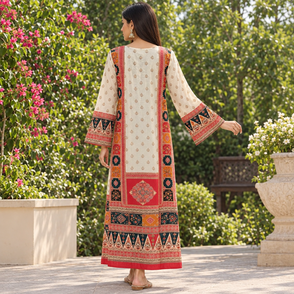 XS/S Silky Digital Kaftan Printed 55" Long Jalabiya