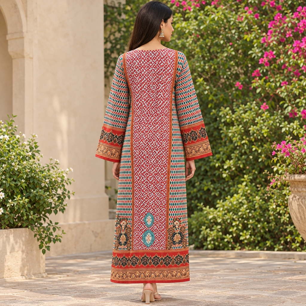 2XL/3XL Crystal Silky Digital Kaftan Printed 55"Long Jalabiya