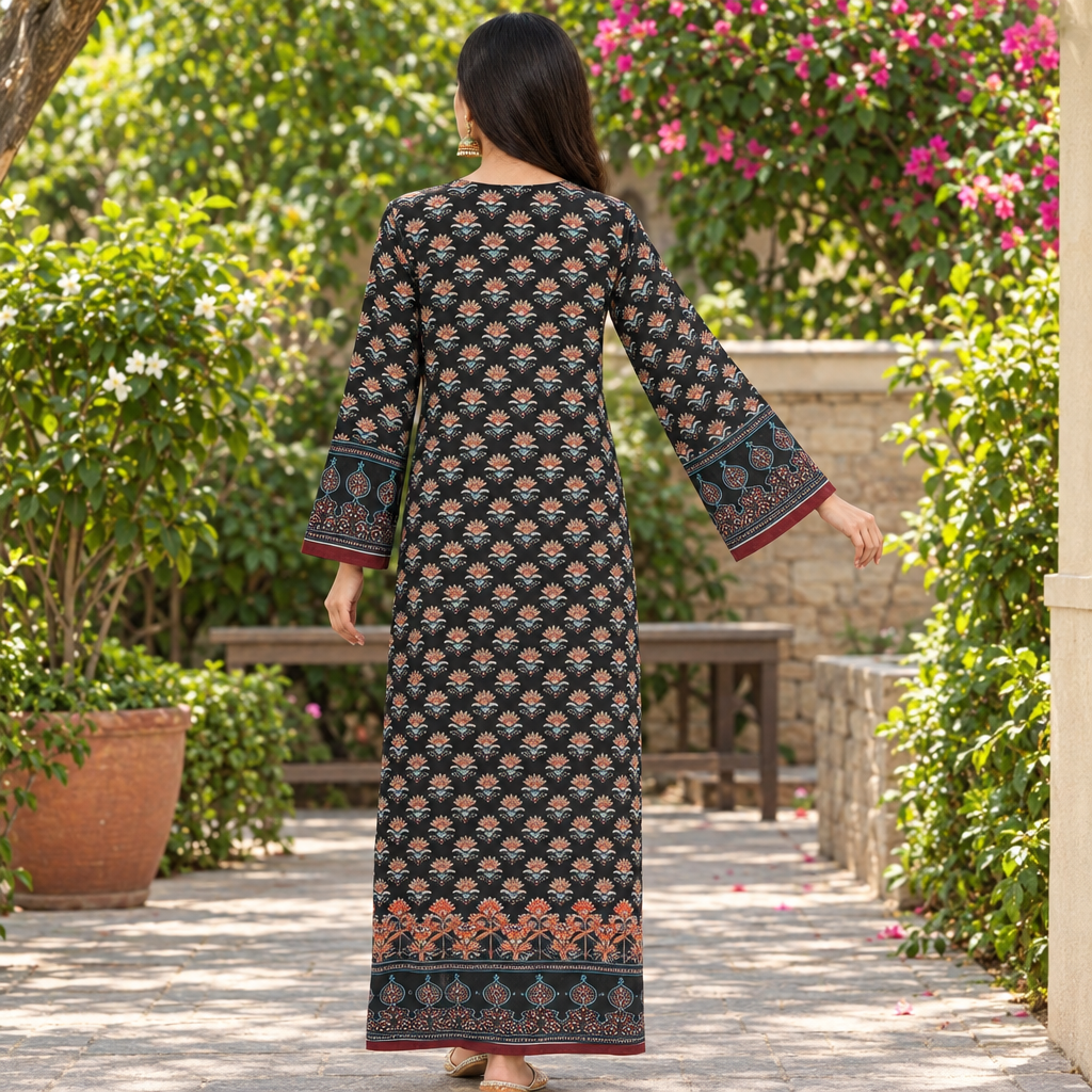 XS/S Crystal Silky Digital Kaftan Printed 57" Long Jalabiya