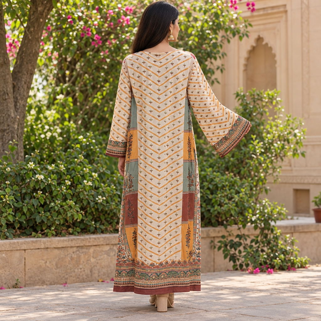 S/M Crystal Silky Digital Kaftan Printed 55"Long Jalabiya