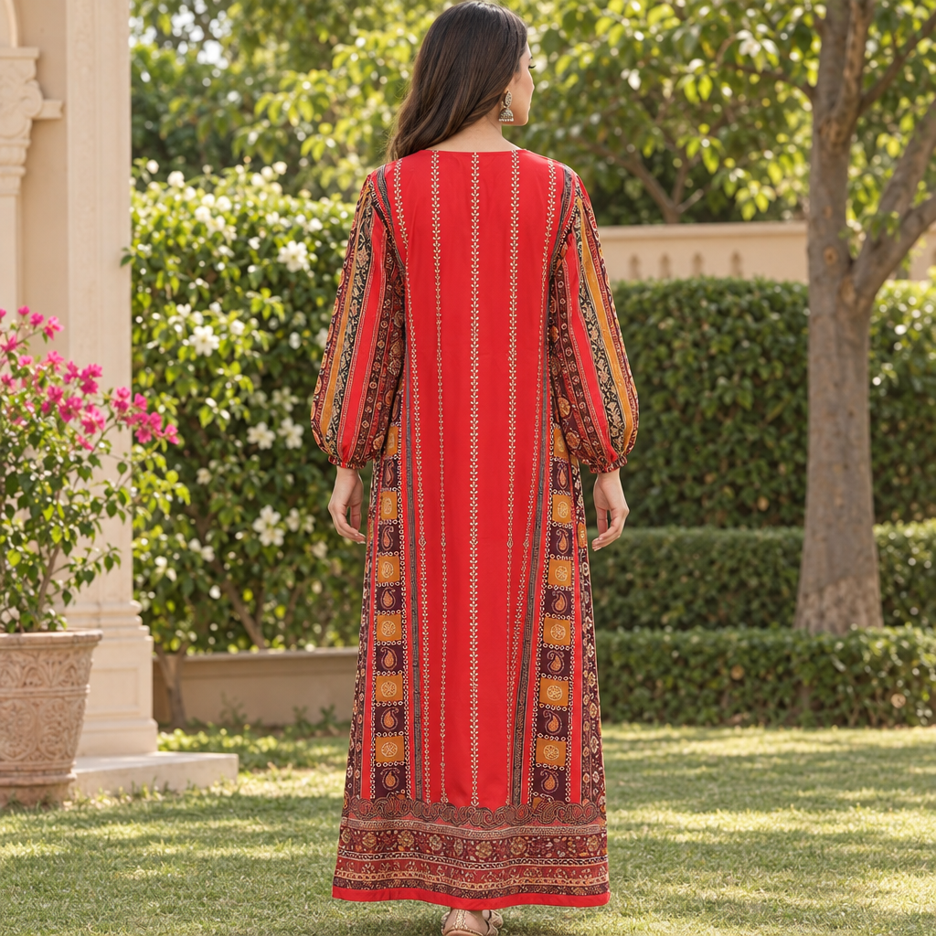 2XL/3XL Crystal Silky Digital Kaftan Printed 57"Long Jalabiya