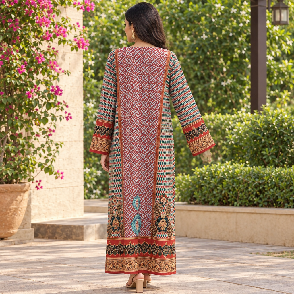 S/M Crystal Silky Digital Kaftan Printed 55"Long Jalabiya