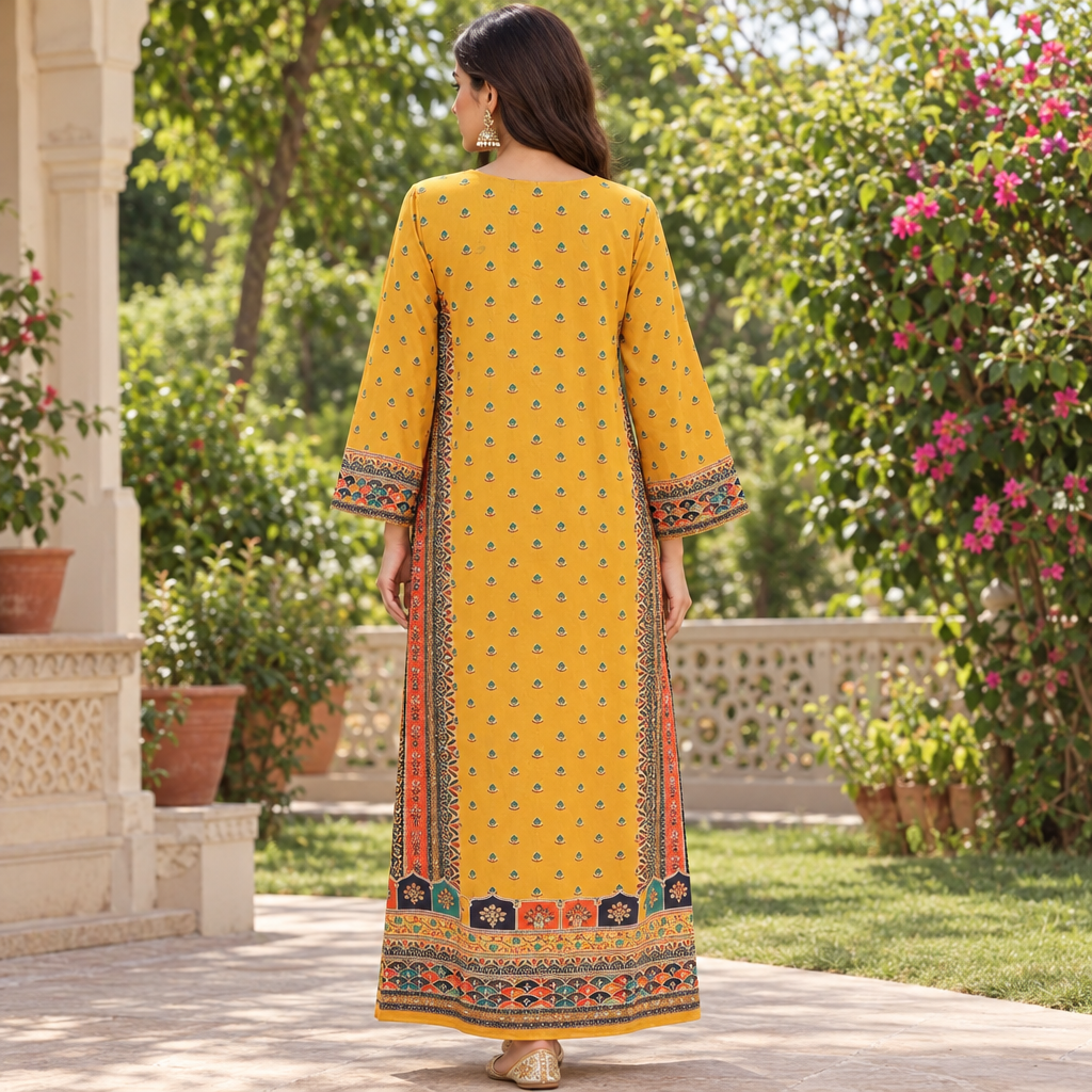 L/XL Crystal Silky Digital Kaftan Printed 55" Long Jalabiya
