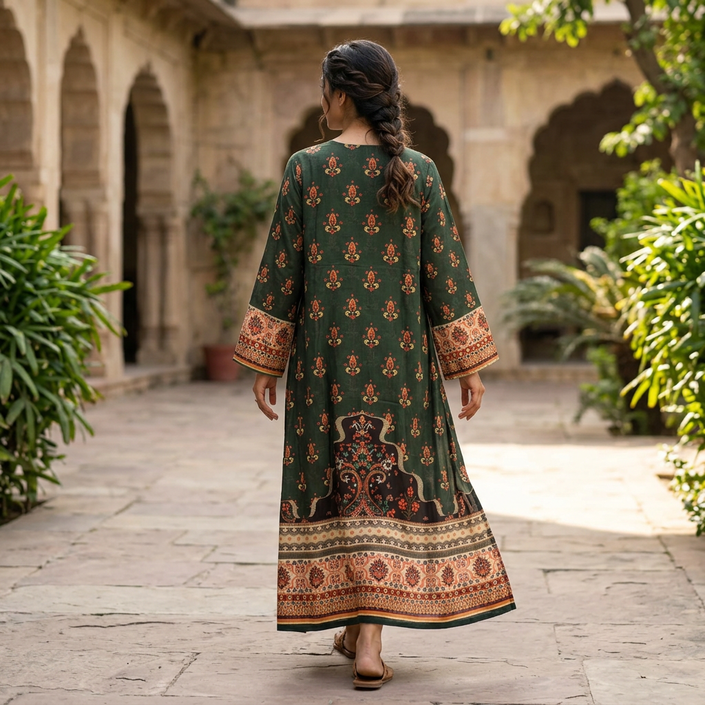2XL/3XL Crystal Silky Digital Kaftan Printed 55"Long Jalabiya