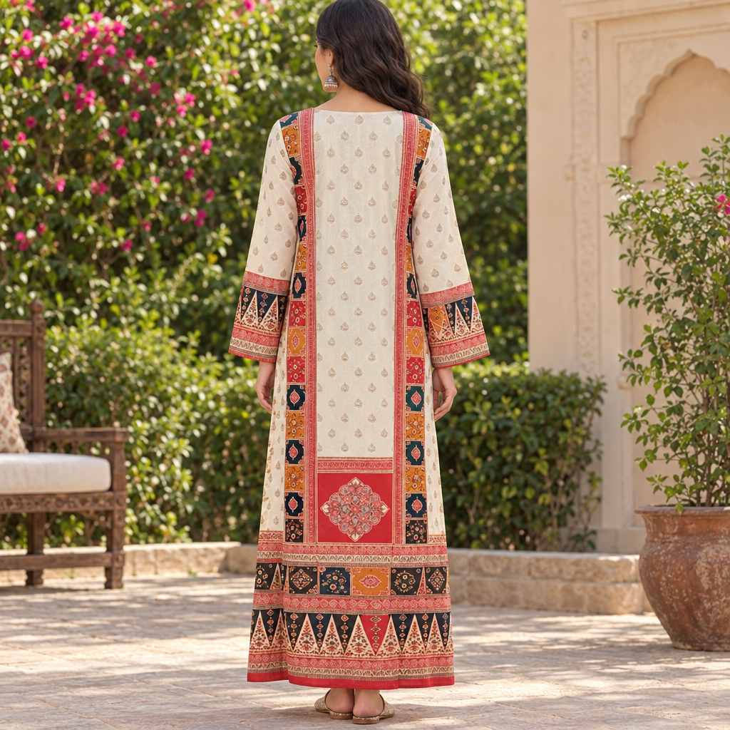 S/M Crystal Silky Digital Kaftan Printed 54"Long Jalabiya