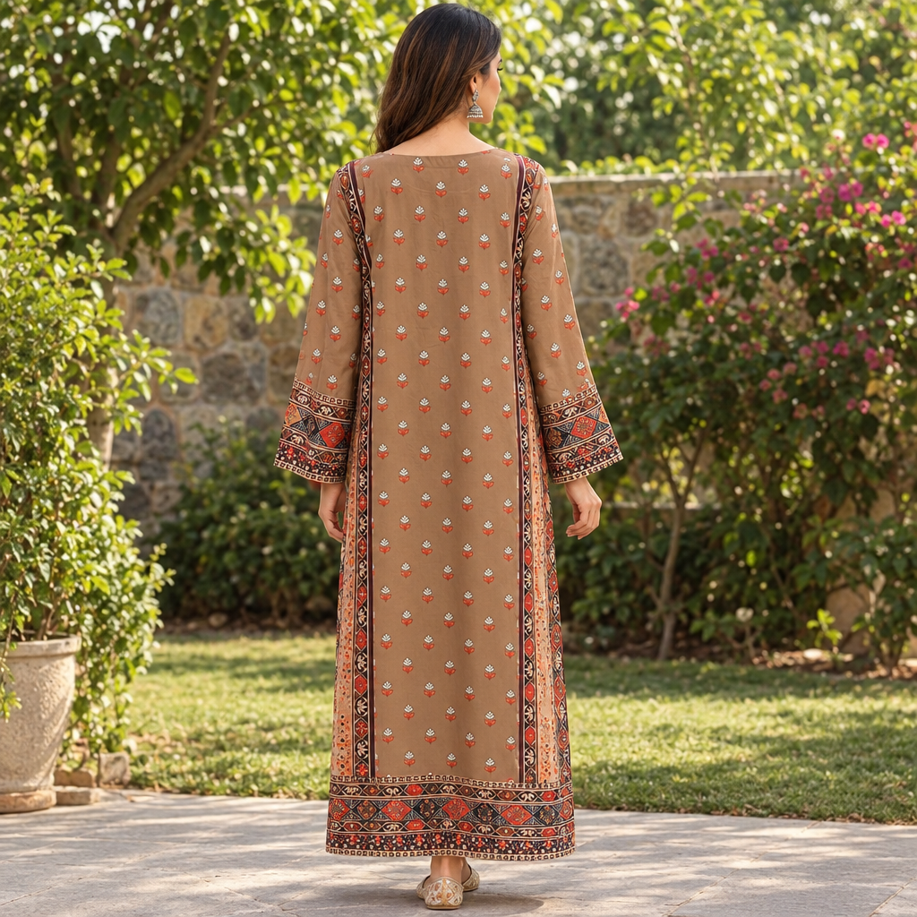 S/M Crystal Silky Digital Kaftan Printed 55"Long Jalabiya