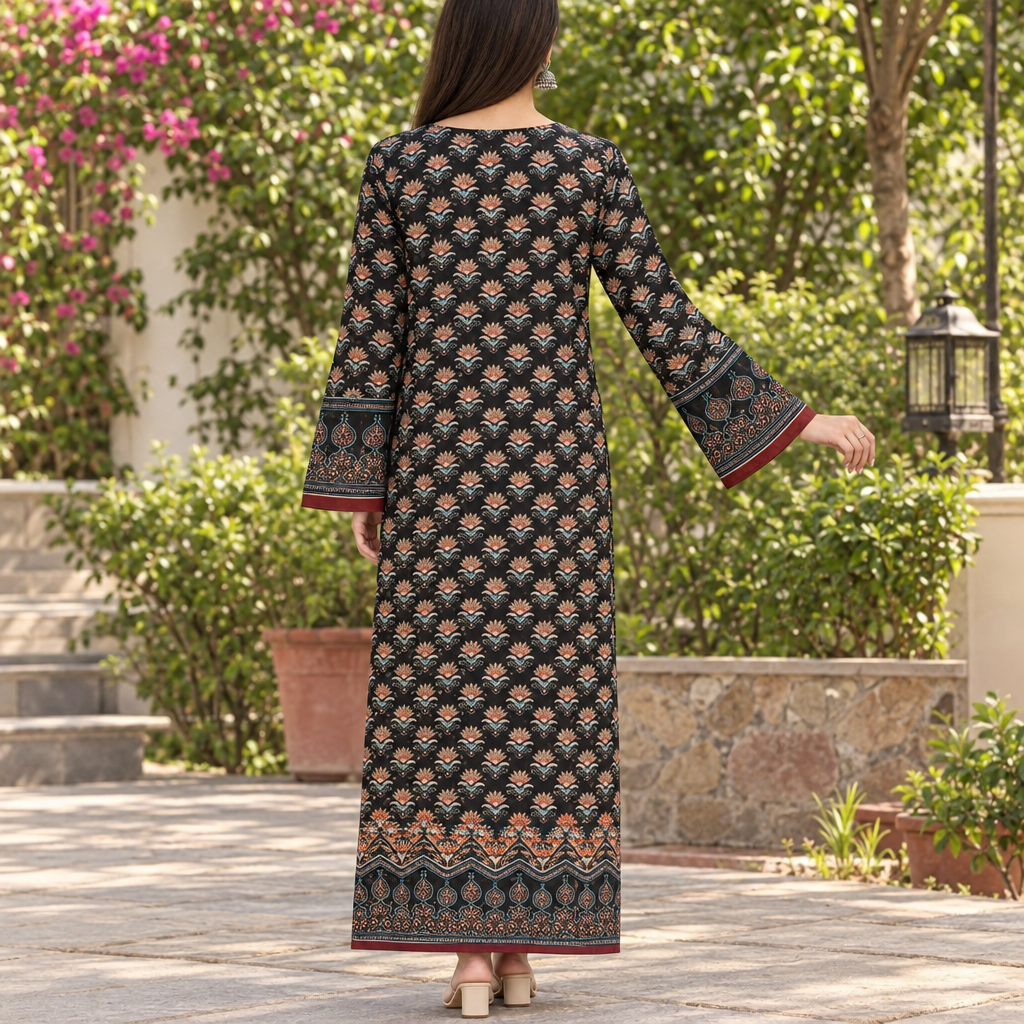 S/M Crystal Silky Digital Kaftan Printed 55"Long Jalabiya