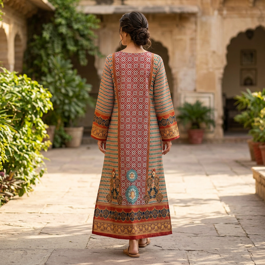 XS/S Crystal Silky Digital Kaftan Printed 55" Long Jalabiya