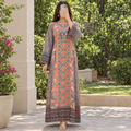 2XL/3XL Crystal Silky Digital Kaftan Printed 55"Long Jalabiya