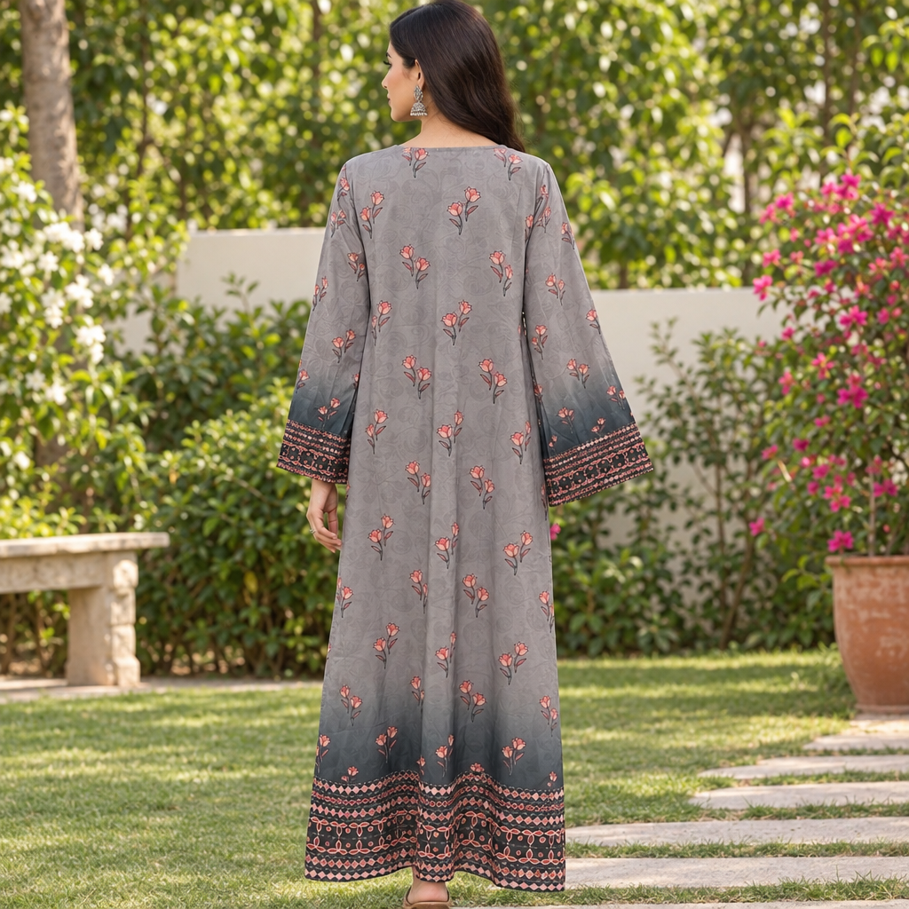 2XL/3XL Crystal Silky Digital Kaftan Printed 55"Long Jalabiya