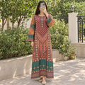 S/M Crystal Silky Digital Kaftan Printed 56"Long Jalabiya