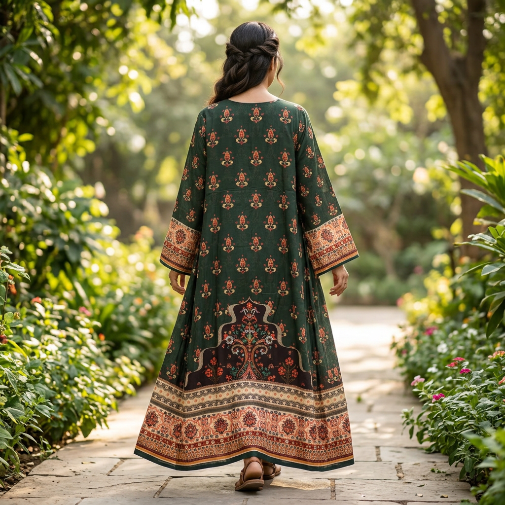 2XL/3XL Crystal Silky Digital Kaftan Printed 55"Long Jalabiya