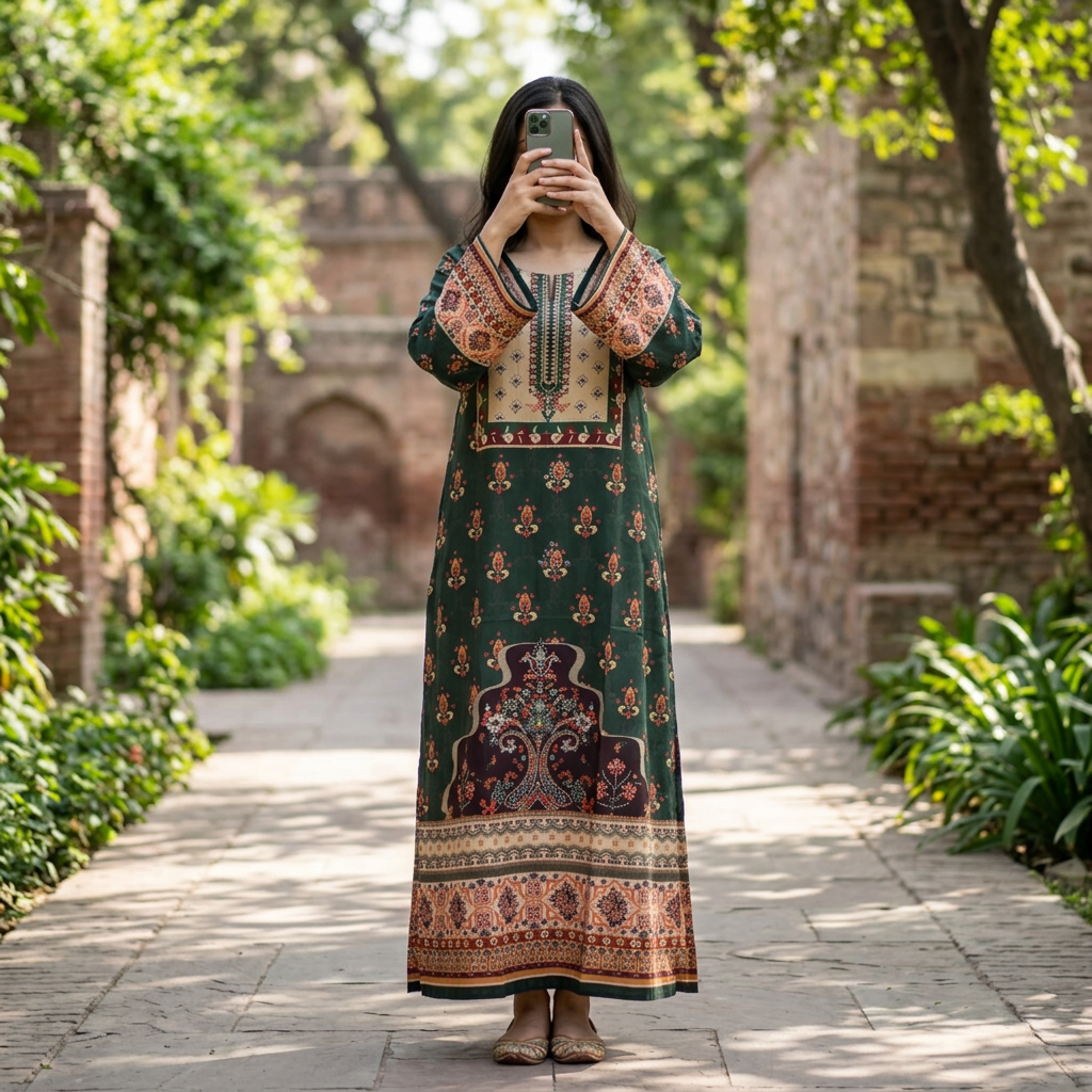 2XL/3XL Crystal Silky Digital Kaftan Printed 55"Long Jalabiya