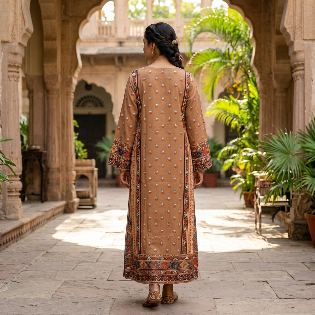 2XL/3XL Crystal Silky Digital Kaftan Printed 54"Long Jalabiya
