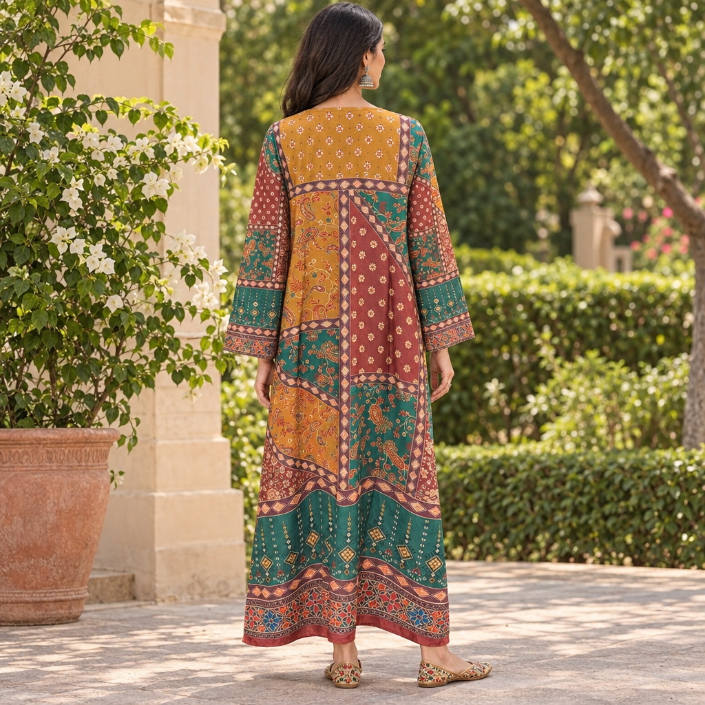 S/M Crystal Silky Digital Kaftan Printed 55"Long Jalabiya