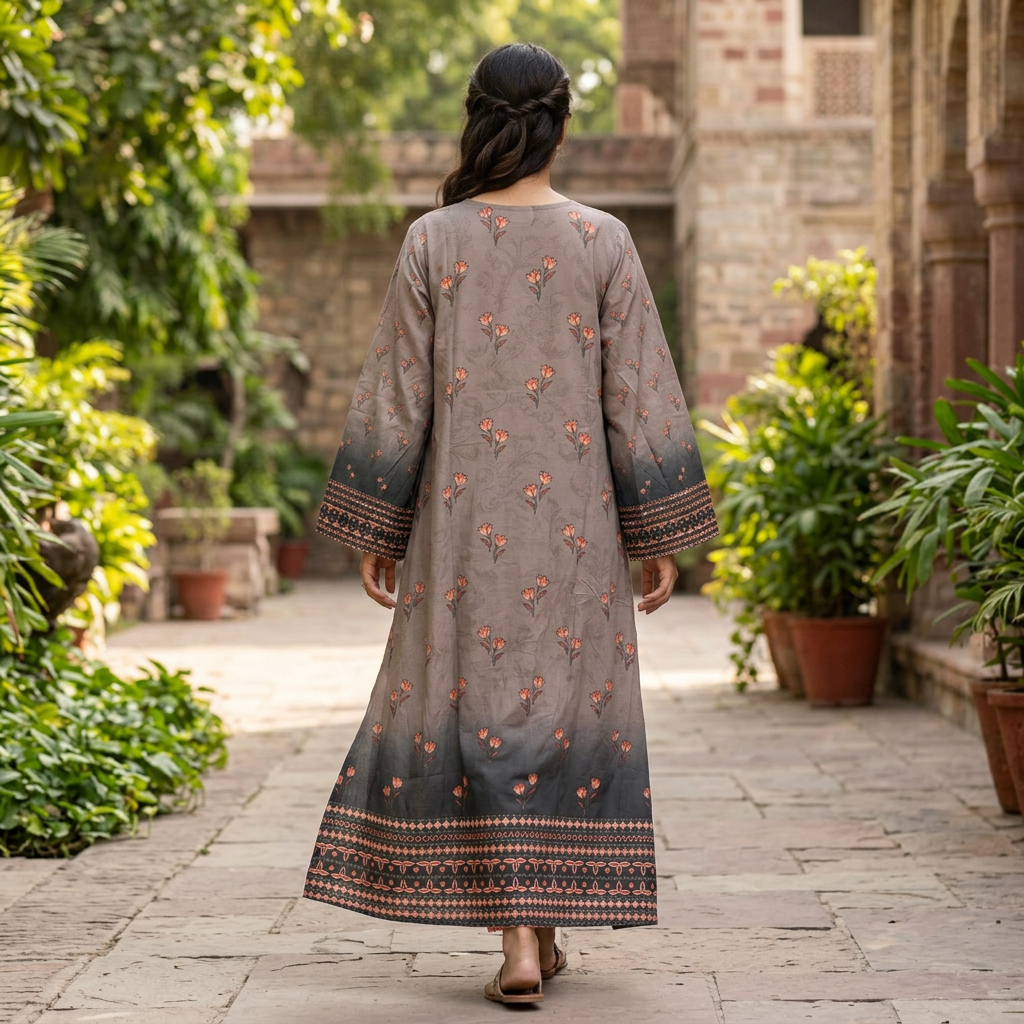 S/M Crystal Silky Digital Kaftan Printed 54"Long Jalabiya